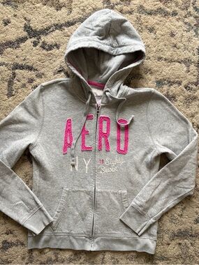 Y2K Aeropostale Pink & Grey Zip Up Hoodie